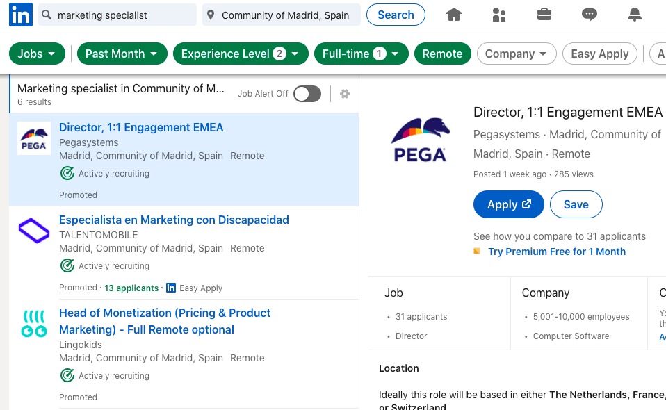 Linkedin Job in Madrid