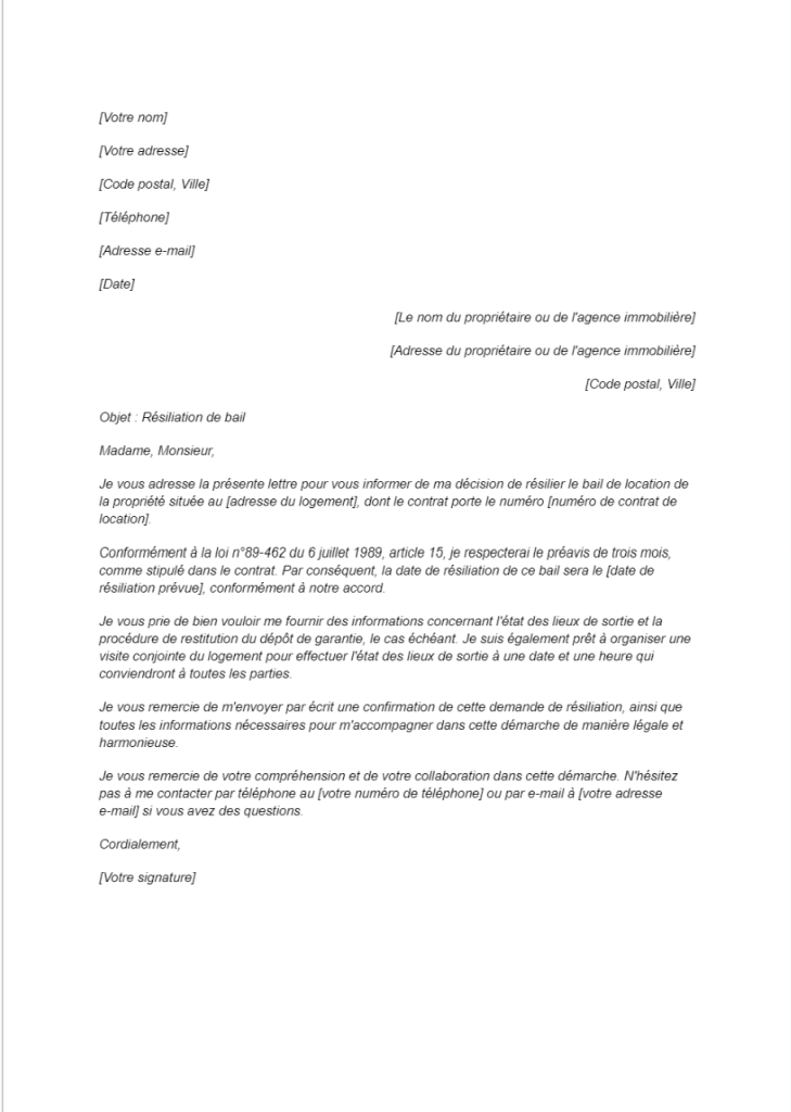 Comment rédiger une lettre de résiliation de bail en location non meublée