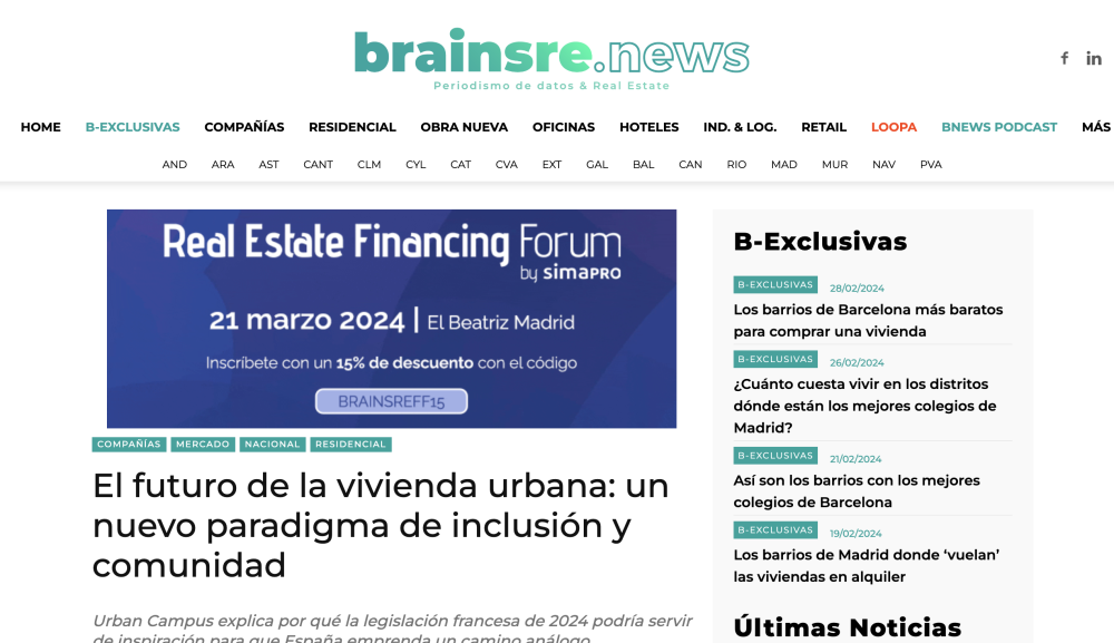 El futuro de la vivienda urbana y la vivienda asequible: Urban Campus en Brainsre.news
