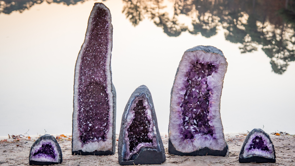 Amethyst geodes on display in Madrid's Cuatro Caminos neighbourhood