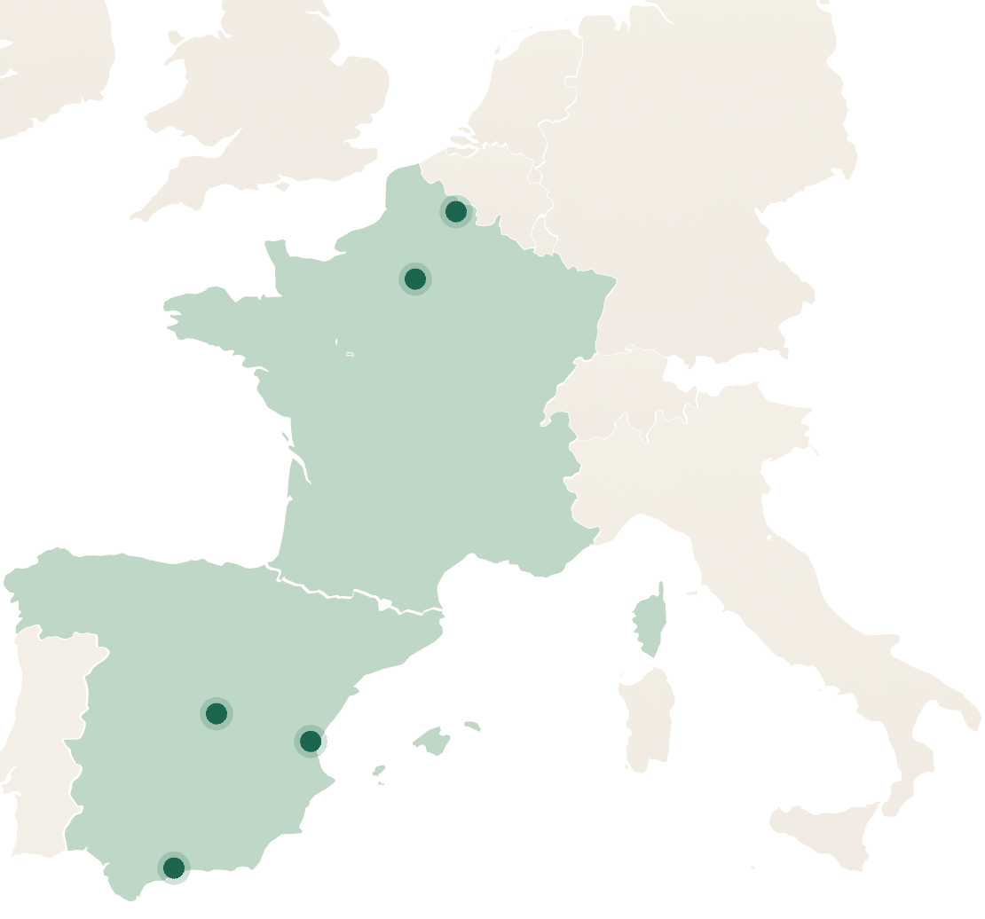 Carte des emplacements des résidences Urban Campus en France et en Espagne