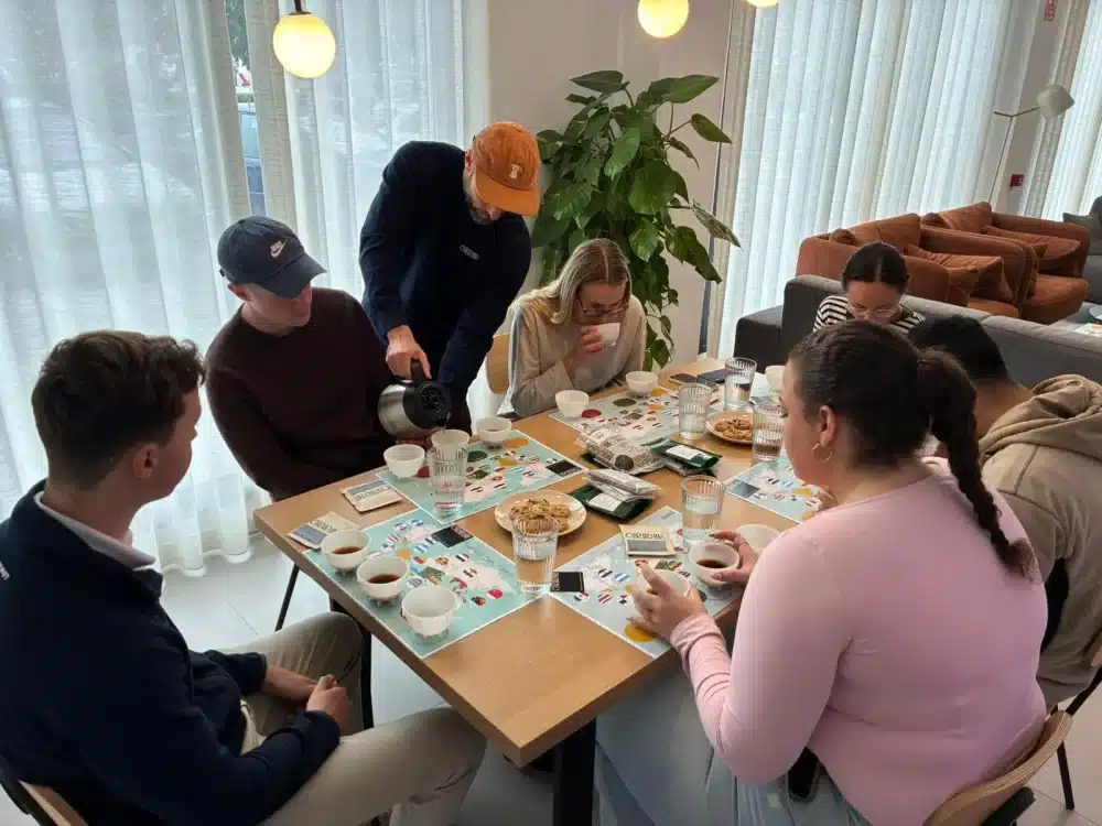 Coffee tasting workshop with residents in an Urban Campus common space
