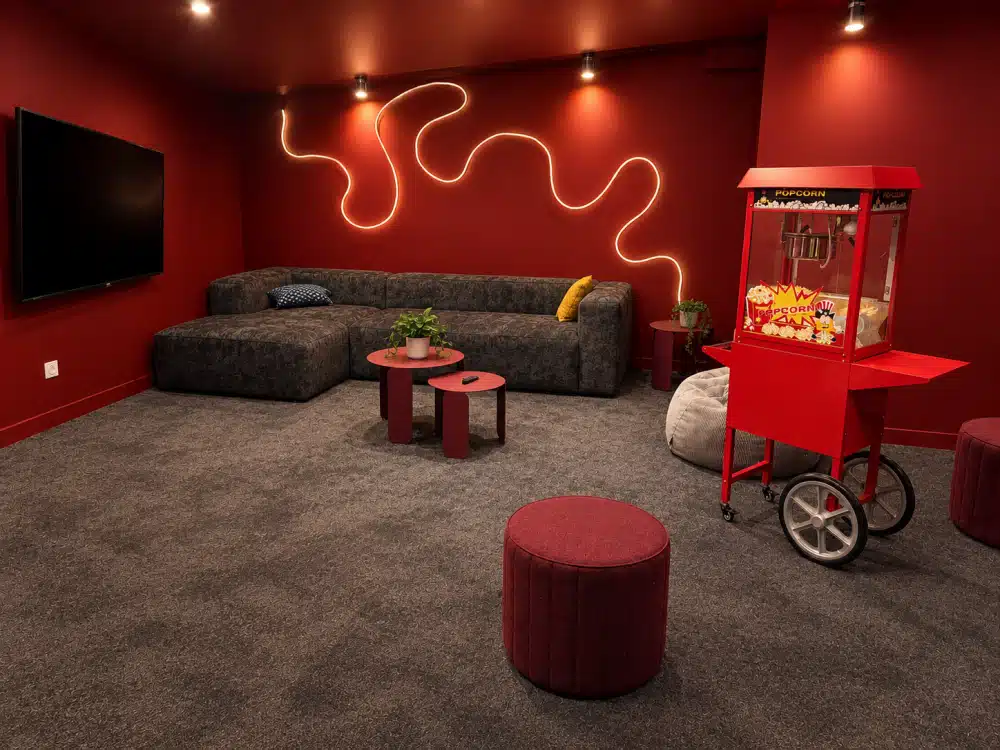 Cinema lounge with popcorn cart at Urban Campus Confluences