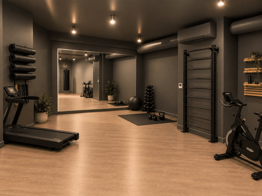 Gym with strength training equipment at Urban Campus Confluences, Ivry-sur-Seine