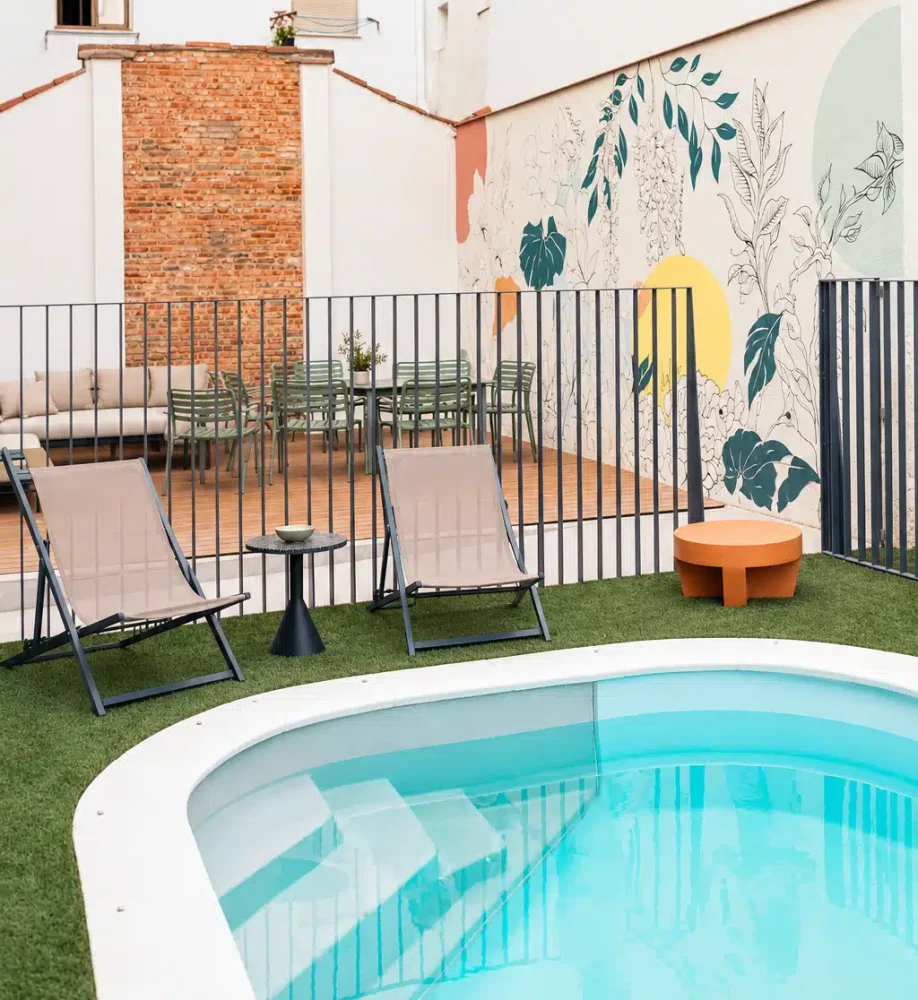 Pool terrace at Urban Campus Atocha Madrid, outdoor relaxation area for residents