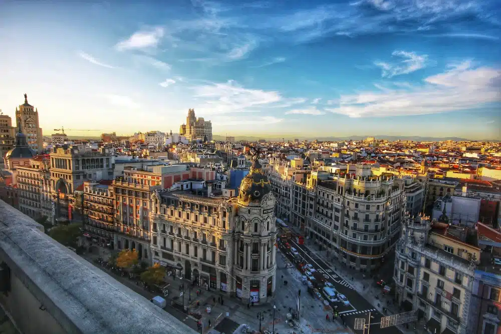 The city of Madrid and Gran Vía, home to Urban Campus