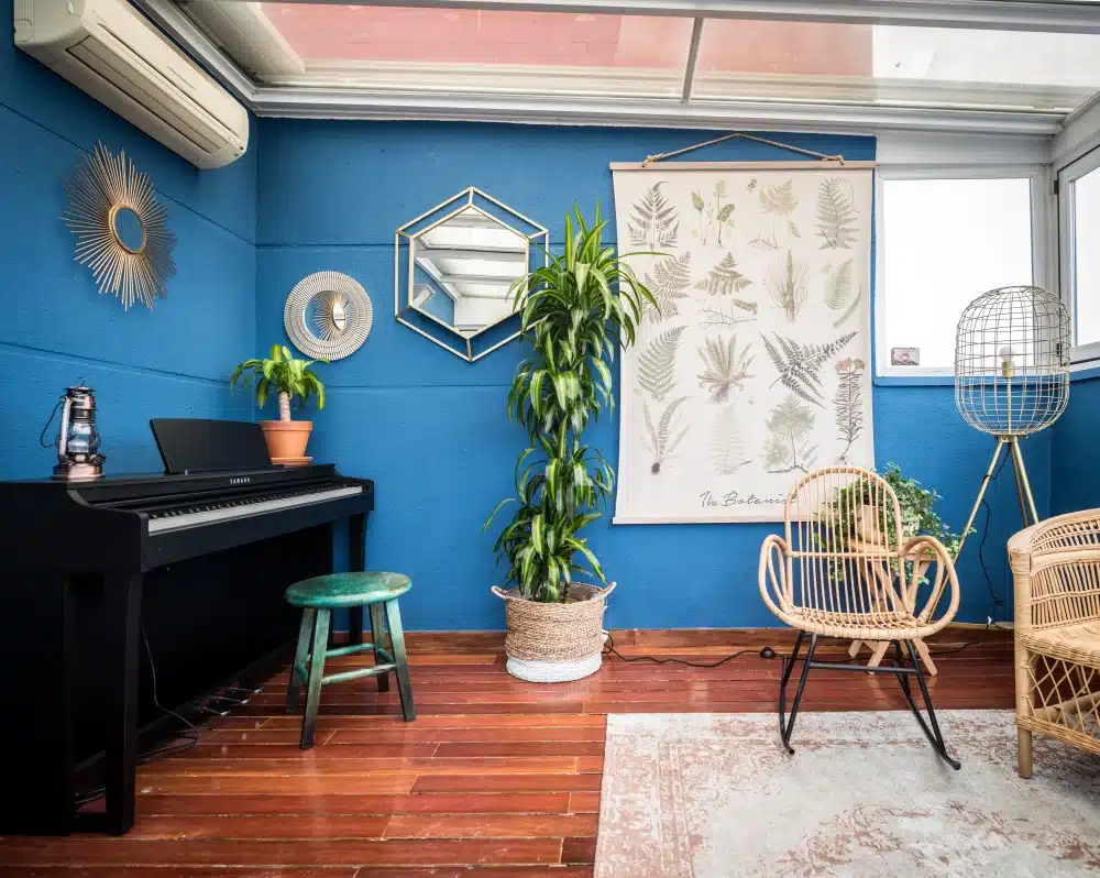 Music room at Urban Campus Mellado Madrid, piano and reading corner