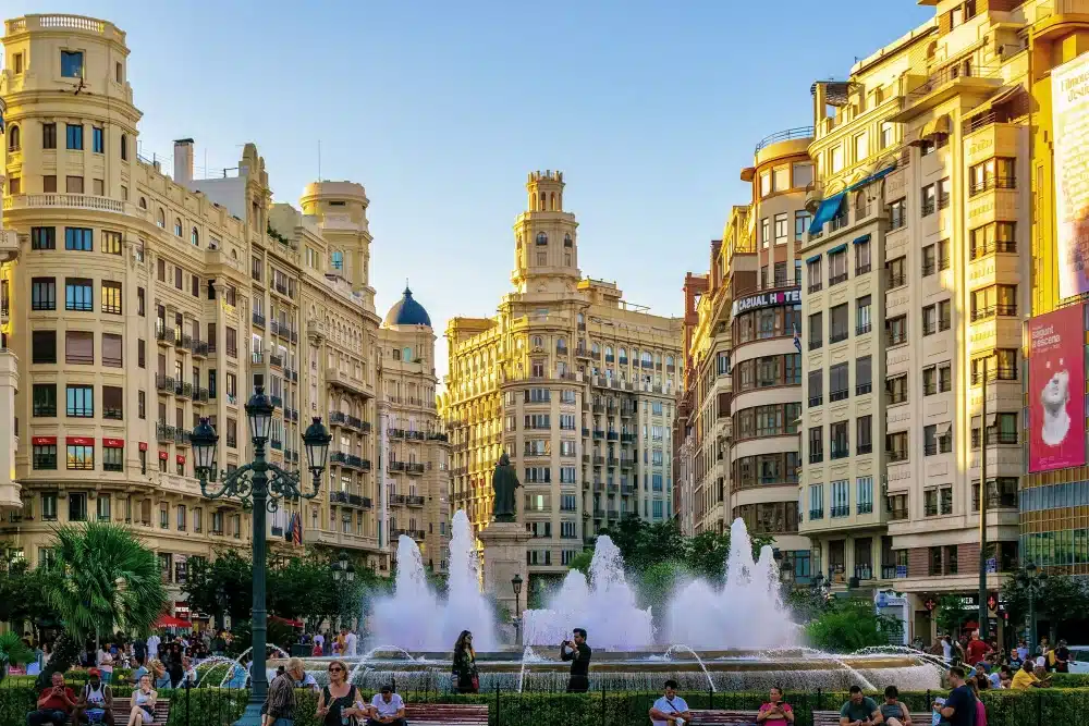 The city of Valencia and Plaza del Ayuntamiento, home to Urban Campus